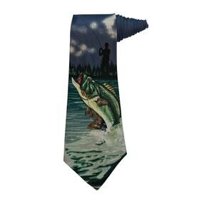 Designs By A Rogers Large Mouth Bass Fishing 1999 Vintage Novelty Necktie